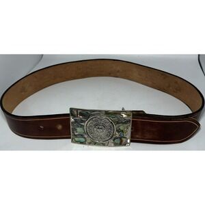 Abalone Shell (?) Hippy Style Vintage Belt Buckle Multi color Marked -(005)‎